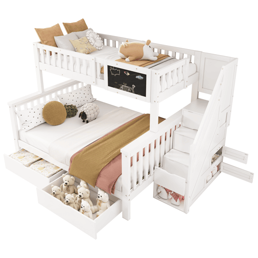 Cama beliche infantil 90x200+140x200 - multifuncional com mesa e gavetas - branca