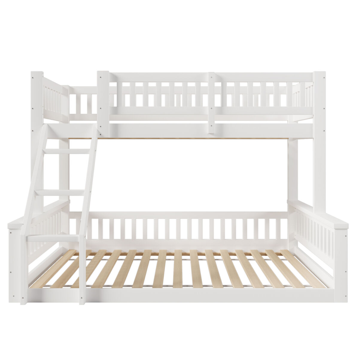 Cama litera 90x200cm+140x200cm - escalera, barandillas, estilo sencillo - blanco