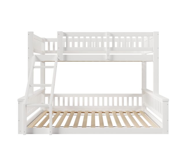 Cama litera 90x200cm+140x200cm - escalera, barandillas, estilo sencillo - blanco