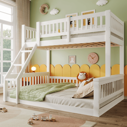 Beliche 90x200cm+140x200cm - Escada, Corrimãos, Estilo simples - Branco