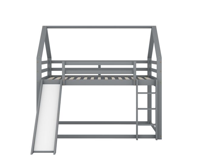 Litera de cabina con tobogán y escalera - 140x200 cm - estructura de pino macizo - gris