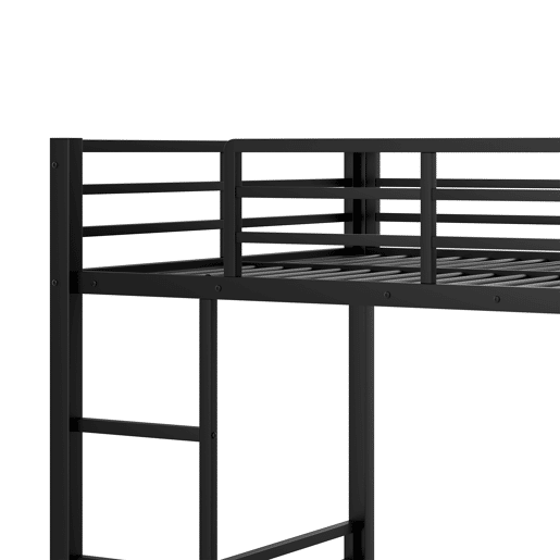 Cama alta 140x200 cm - Estrutura em ferro, tira LED, gavetas, grade, escada, secretária - Preto Cama alta 140x200 cm - Estrutura em ferro, tira LED, gavetas, grade, escada, secretária - Preto