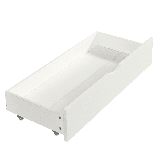 Beliche de madeira 90x200cm + 140x200cm - com escada e 2 gavetas - Natural e Branco
