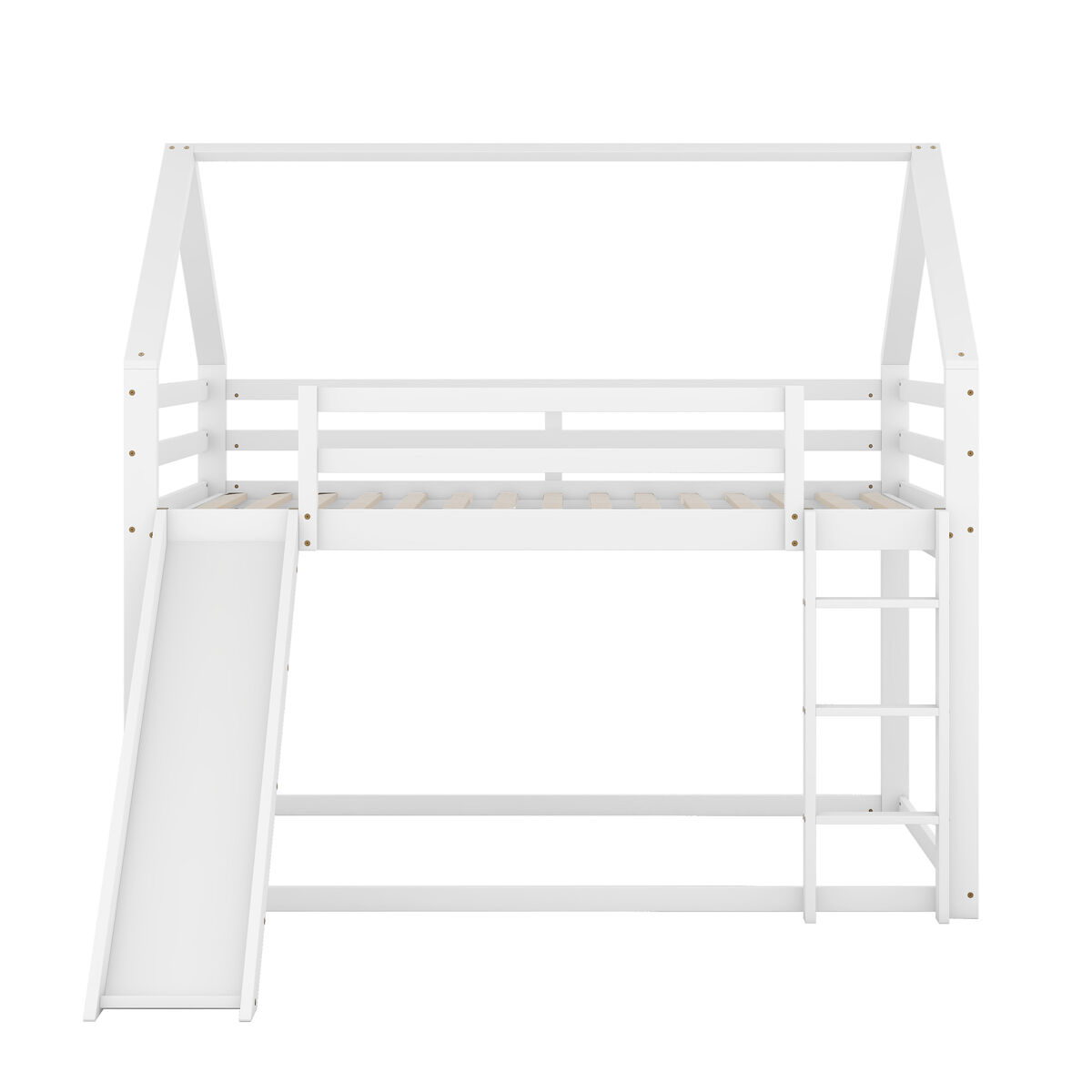 Litera de cabina con tobogán y escalera - 140x200 cm - estructura de pino macizo - blanco