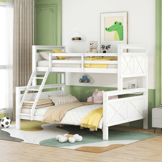 Beliche de madeira 90(140)x200 cm - com escada e corrimão de segurança, convertível em 2 camas separadas - branco