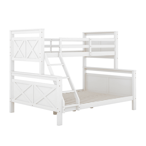 Beliche de madeira 90(140)x200 cm - com escada e corrimão de segurança, convertível em 2 camas separadas - branco
