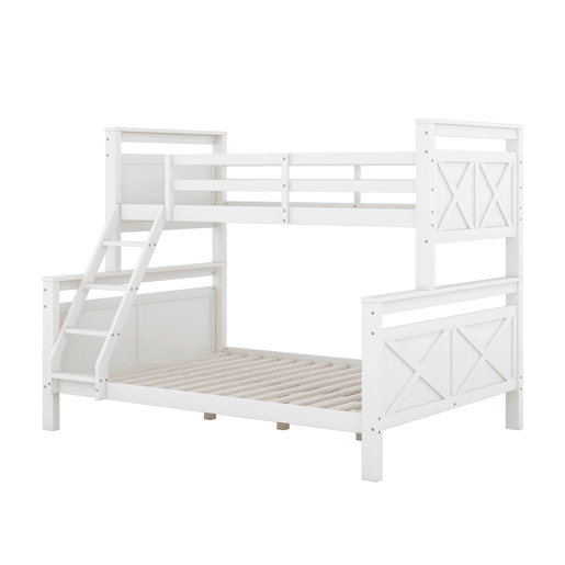 Beliche de madeira 90(140)x200 cm - com escada e corrimão de segurança, convertível em 2 camas separadas - branco