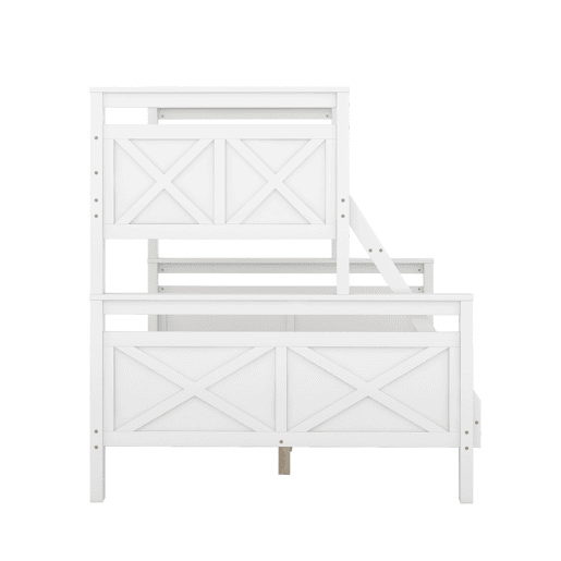 Beliche de madeira 90(140)x200 cm - com escada e corrimão de segurança, convertível em 2 camas separadas - branco