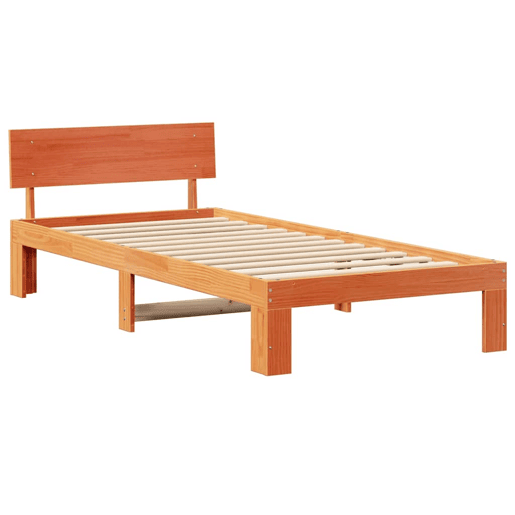 Estrutura de cama de solteiro moderno com cabeceira - Marrom Cera 80 x 200 cm