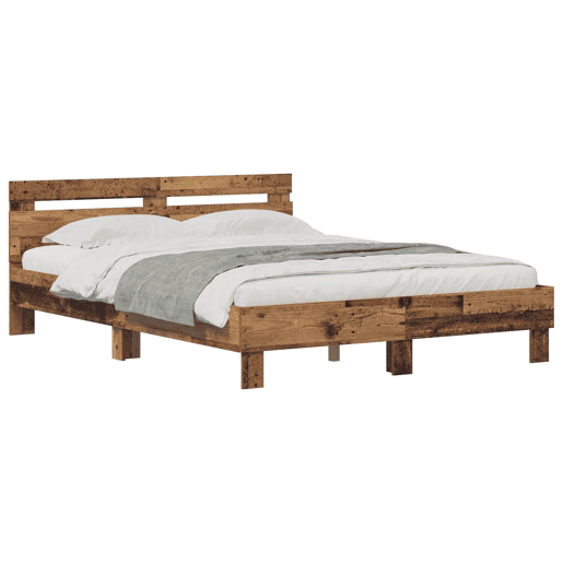 Estrutura de cama de casal com cabeceira - Madeira antiga 140 x 200 cm