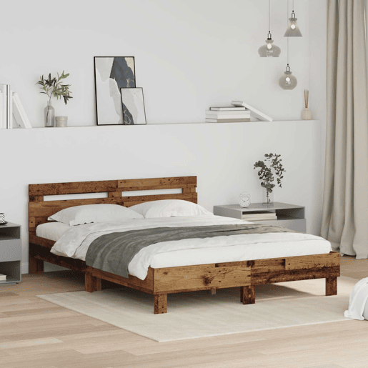 Estrutura de cama de casal com cabeceira - Madeira antiga 140 x 200 cm
