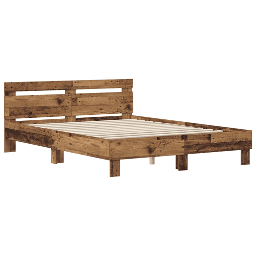 Estrutura de cama de casal com cabeceira - Madeira antiga 140 x 200 cm