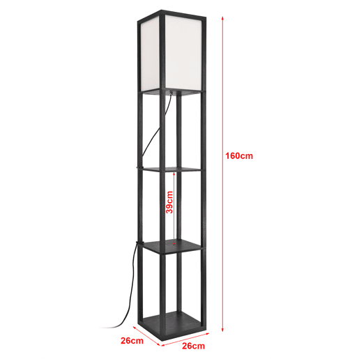 Candeeiro de pé Stapleford 3 prateleiras 1xE27 60W Madeira Plástico 160 x 26 x 26 cm preto  brancolux.pro