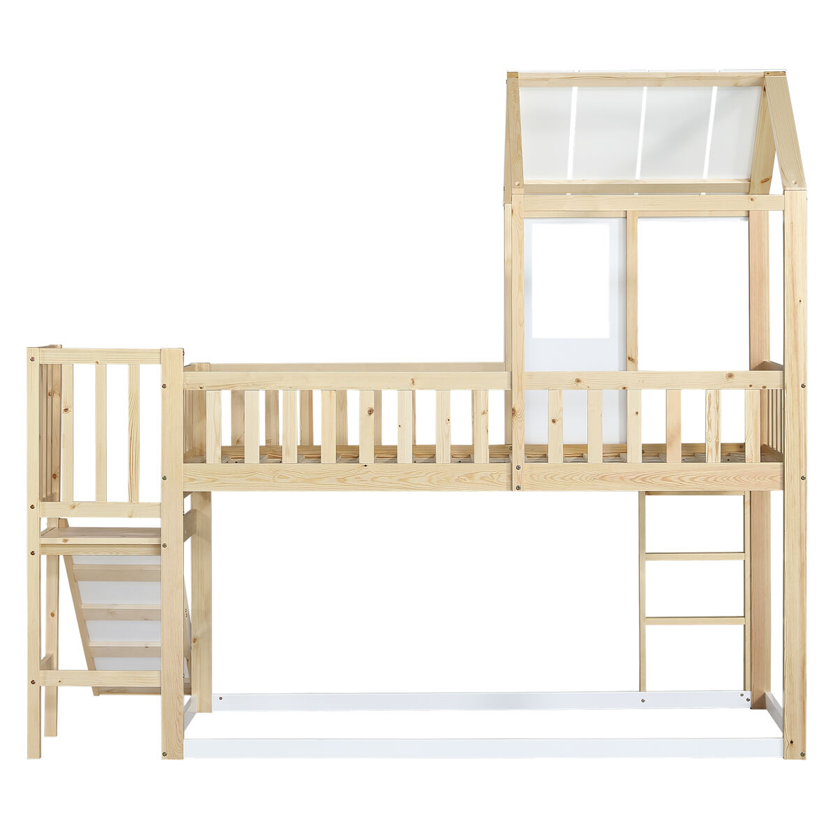 Litera 90x200 cm de madera maciza - con escalera y tobogán - somieres de láminas - natural