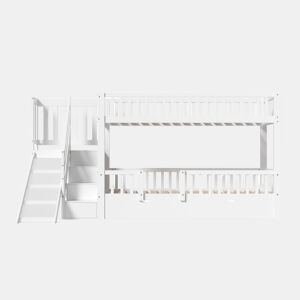 Cama beliche infantil 90x200 - multifuncional com escorregador, escadas, 2 gavetas, porta magnética - branca