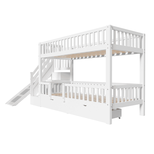 Cama beliche infantil 90x200 - multifuncional com escorregador, escadas, 2 gavetas, porta magnética - branca