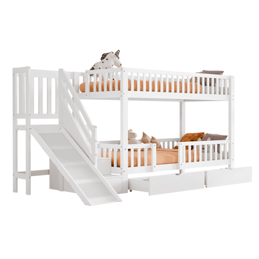 Cama beliche infantil 90x200 - multifuncional com escorregador, escadas, 2 gavetas, porta magnética - branca
