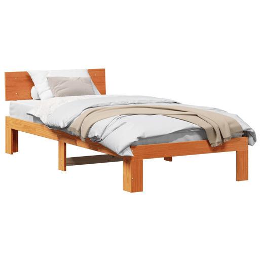 Estrutura de cama de solteiro para adultos com Cabeceira - Marrom Cera 100 x 200 cm