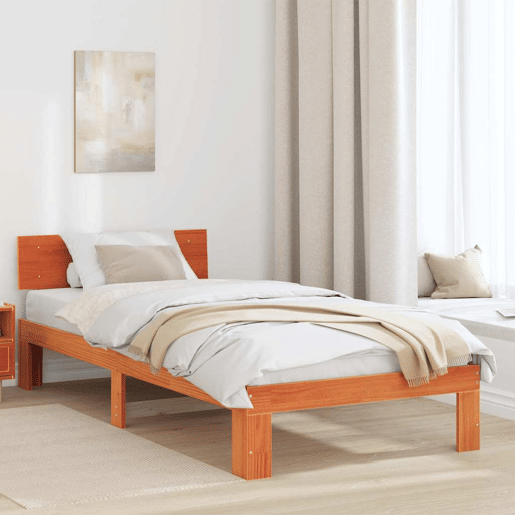 Estrutura de cama de solteiro para adultos com Cabeceira - Marrom Cera 100 x 200 cm