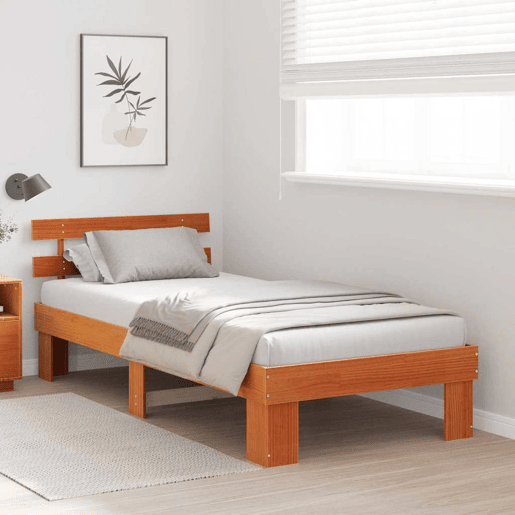 Estrutura de cama de solteiro moderno com cabeceira - Marrom Cera 80 x 200 cm