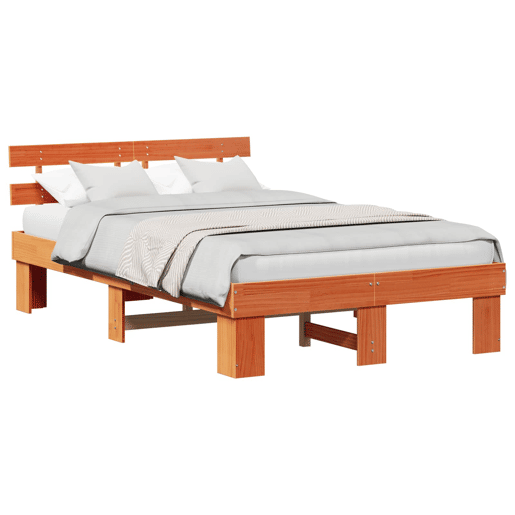 Estrutura de cama de casal simple com cabeceira - Marrom Cera 120 x 200 cm