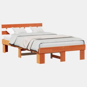 Estrutura de cama de casal simple com cabeceira - Marrom Cera 120 x 200 cm