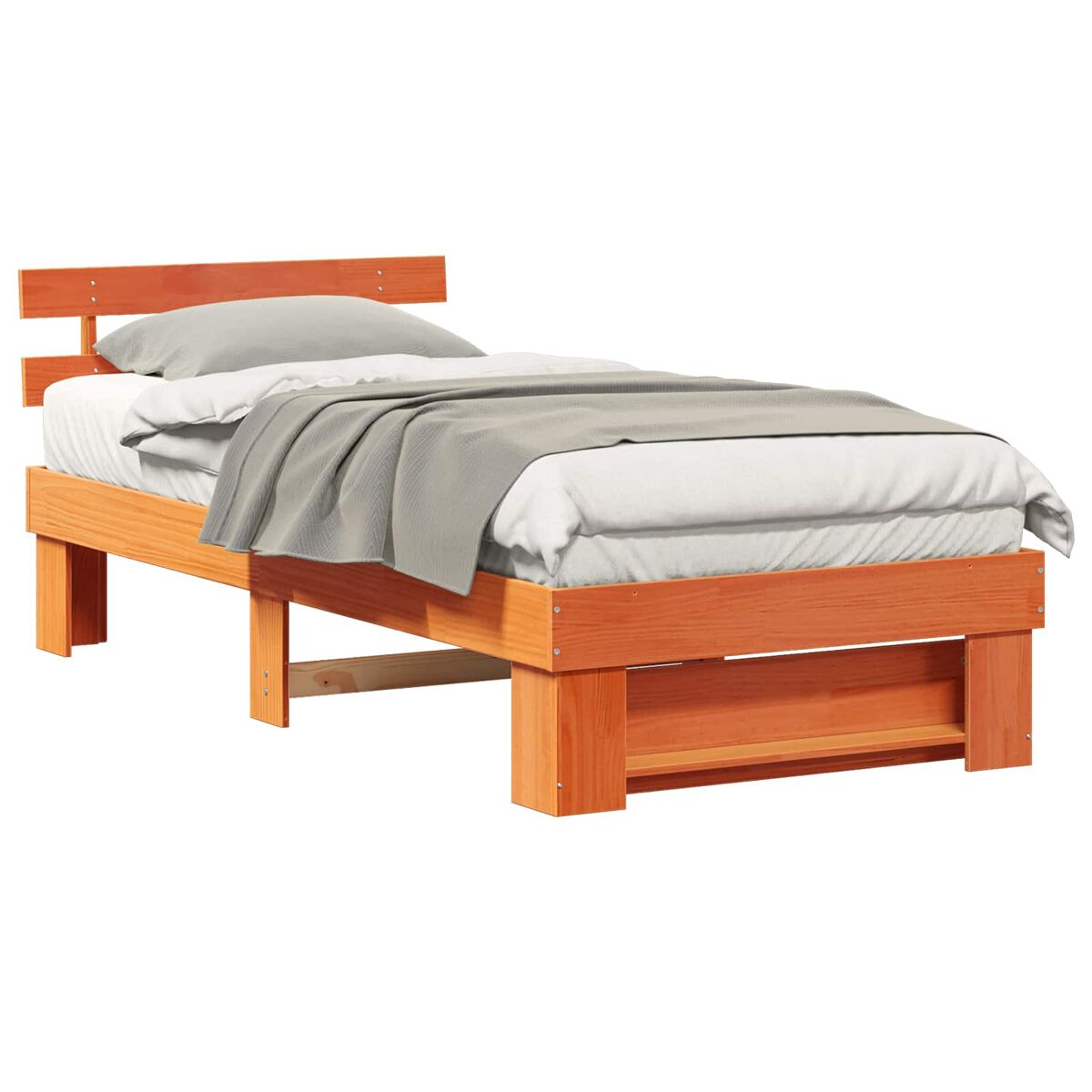 Estructura de cama simple para adultos con cabecera - marrón cera 90 x 190 cm