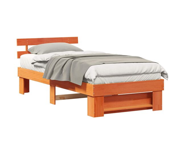 Estructura de cama simple para adultos con cabecera - marrón cera 90 x 190 cm