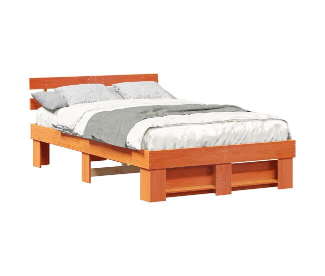 Estructura de cama matrimonial Estilo con cabecera Marrón cera 140 x 190 cm
