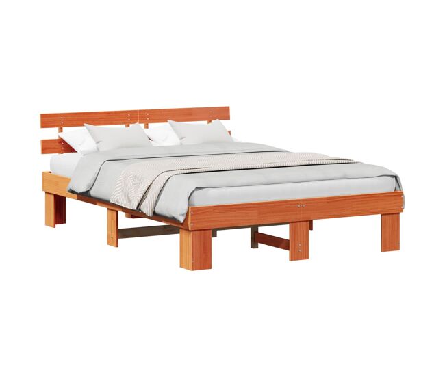 Estructura de cama matrimonial estilo con cabecera marrón cera 140 x 200 cm
