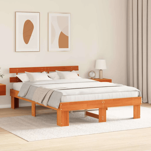 Estrutura de cama de casal simple com cabeceira - Marrom Cera 140 x 200 cm