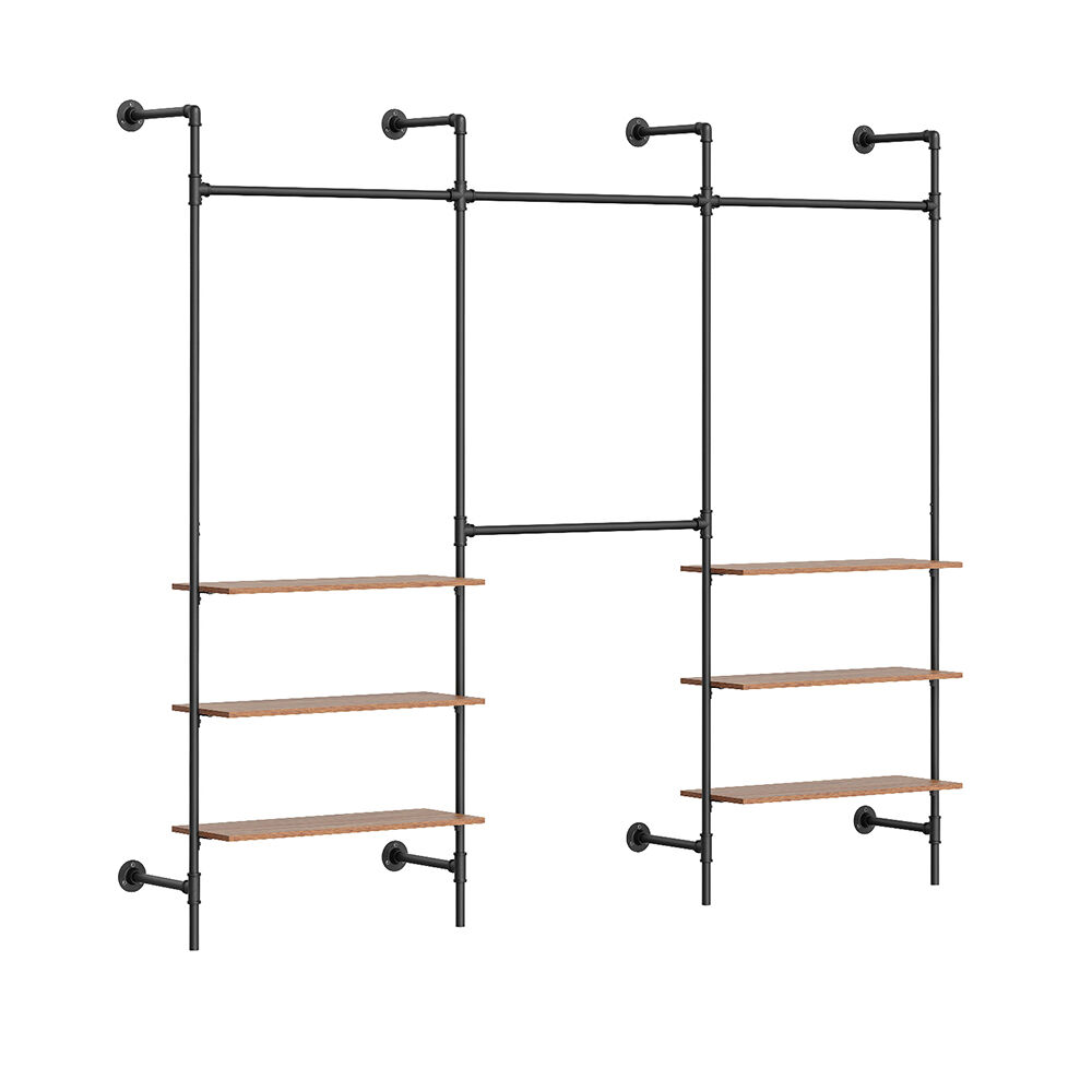 Sobuy | perchero de pie negro con 6 estantes | estante de almacenamiento con estructura industrial | organizador de ropa de metal y madera | 265×48×220 cm | capacidad de carga 120 kg | kls19-sch