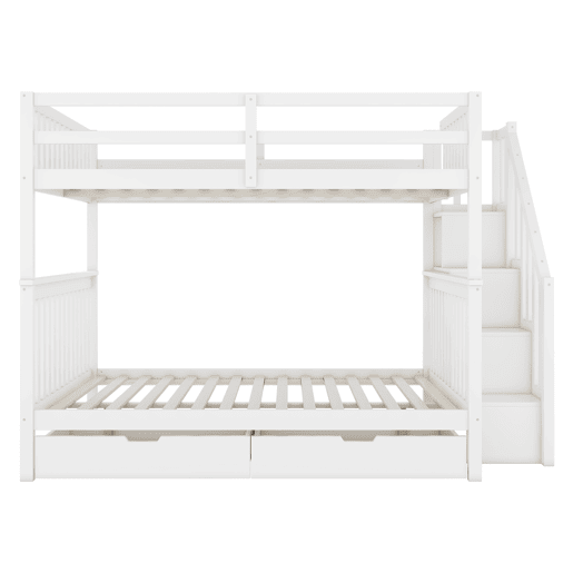 Litera 140x200 cm - Estante em escada, com duas gavetas, grades altas, certificação EN747-1 - Branco