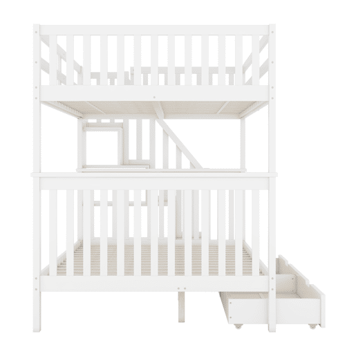 Litera 140x200 cm - Estante em escada, com duas gavetas, grades altas, certificação EN747-1 - Branco
