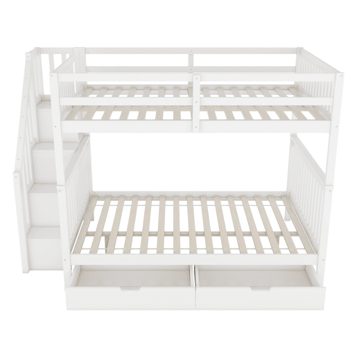 Litera 140x200 cm - Estante em escada, com duas gavetas, grades altas, certificação EN747-1 - Branco