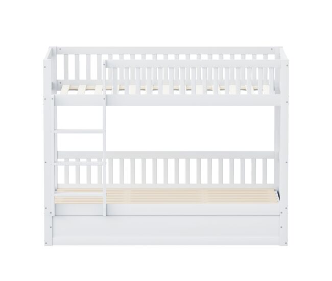 Cama litera infantil 90*200 cm - sistema hidráulico de almacenamiento, resistente y duradero - blanco