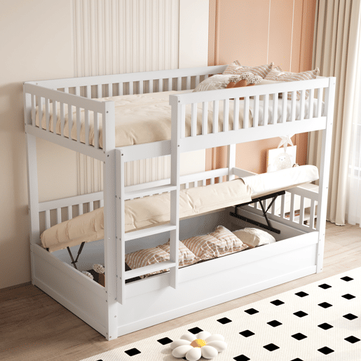 Cama beliche infantil 90*200 cm - Sistema hidráulico de arrumação, resistente e duradouro - Branco
