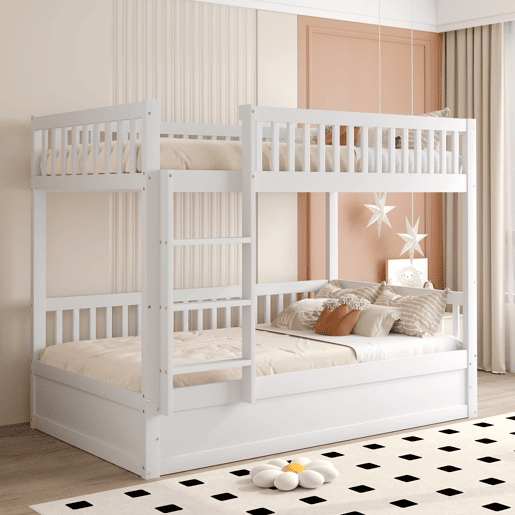 Cama beliche infantil 90*200 cm - Sistema hidráulico de arrumação, resistente e duradouro - Branco