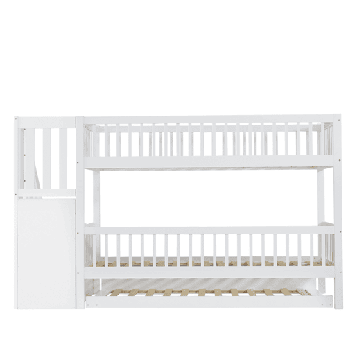 Beliche 90x200 cm com cama de rodízio 90x190 cm - madeira de pinho - com escada de arrumação e gradeamento - Branco