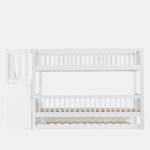 Beliche 90x200 cm com cama de rodízio 90x190 cm - madeira de pinho - com escada de arrumação e gradeamento - Branco