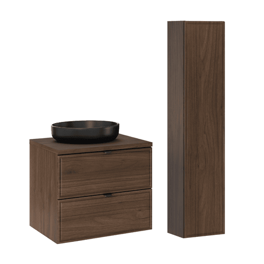 Conjunto móvel lavatório simples 60cm e coluna Elias Madeira escura