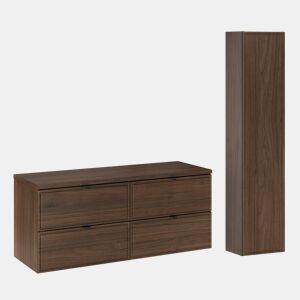 Conjunto de móvel e coluna Elias em madeira escura com 120 cm