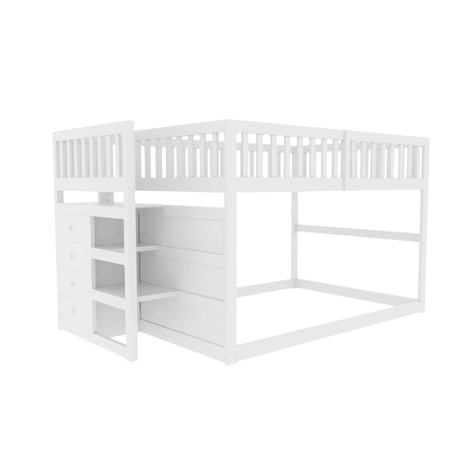 Cama beliche baixa 140x200 cm - Cama de segurança com arrumação, design com grades altas - Branco