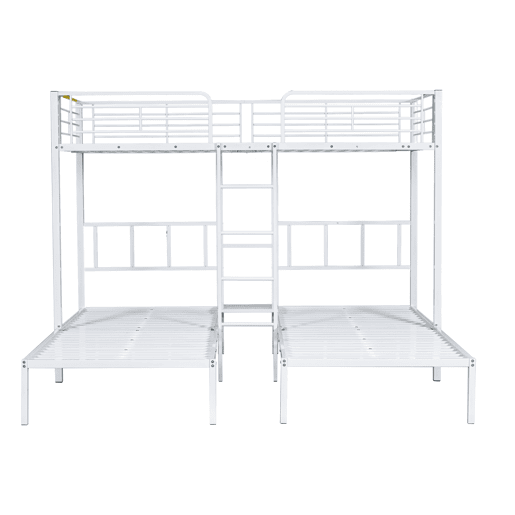 Beliche triplo 3x90x200cm com escada e tabuleiro - estrutura metálica - Branco