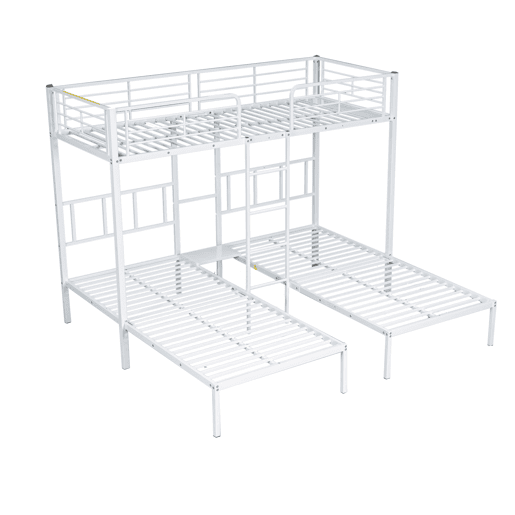 Beliche triplo 3x90x200cm com escada e tabuleiro - estrutura metálica - Branco