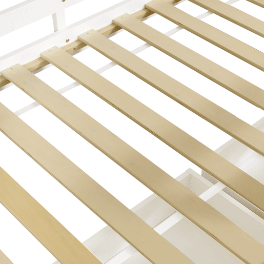 Beliche infantil 90x200 - Casinha com janela, escadas com arrumação, espaço debaixo do colchão - Branco+Natural