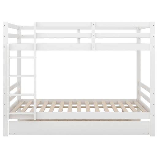 Beliche 2x140x200cm com cama de rodízio 90x190cm - com grade e escada - Branco