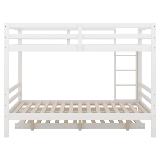 Beliche 2x140x200cm com cama de rodízio 90x190cm - com grade e escada - Branco