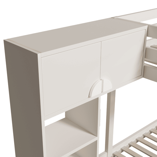 Cama beliche 90x200 cm - Luz noturna inteligente, design escalonado, com armário e estante - Branco