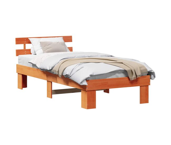 Estructura de cama individual para adultos con cabecera - Marrón cera 100 x 200 cm
